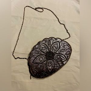 Bijoux Terner gray Satin beaded purse